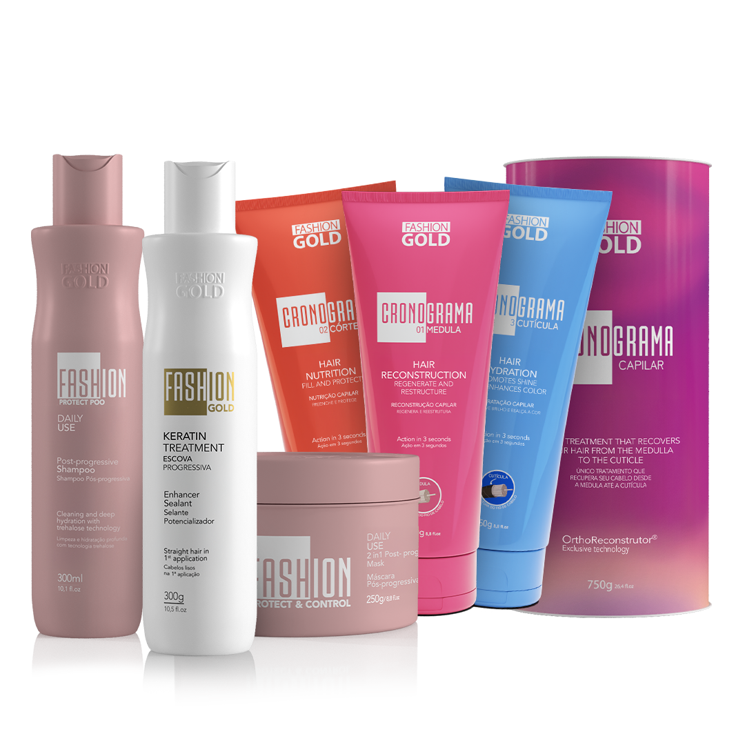 Kit Combo Fashion Gold BABY keratin treatment 300g/10.5fl.oz + CRONOGRAMA Hair Care System