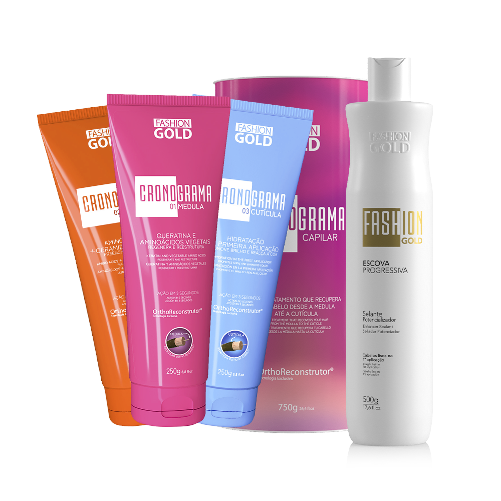 Kit Fashion Gold Straightening System, 500g/17.6fl.oz + CRONOGRAMA Hair Care System